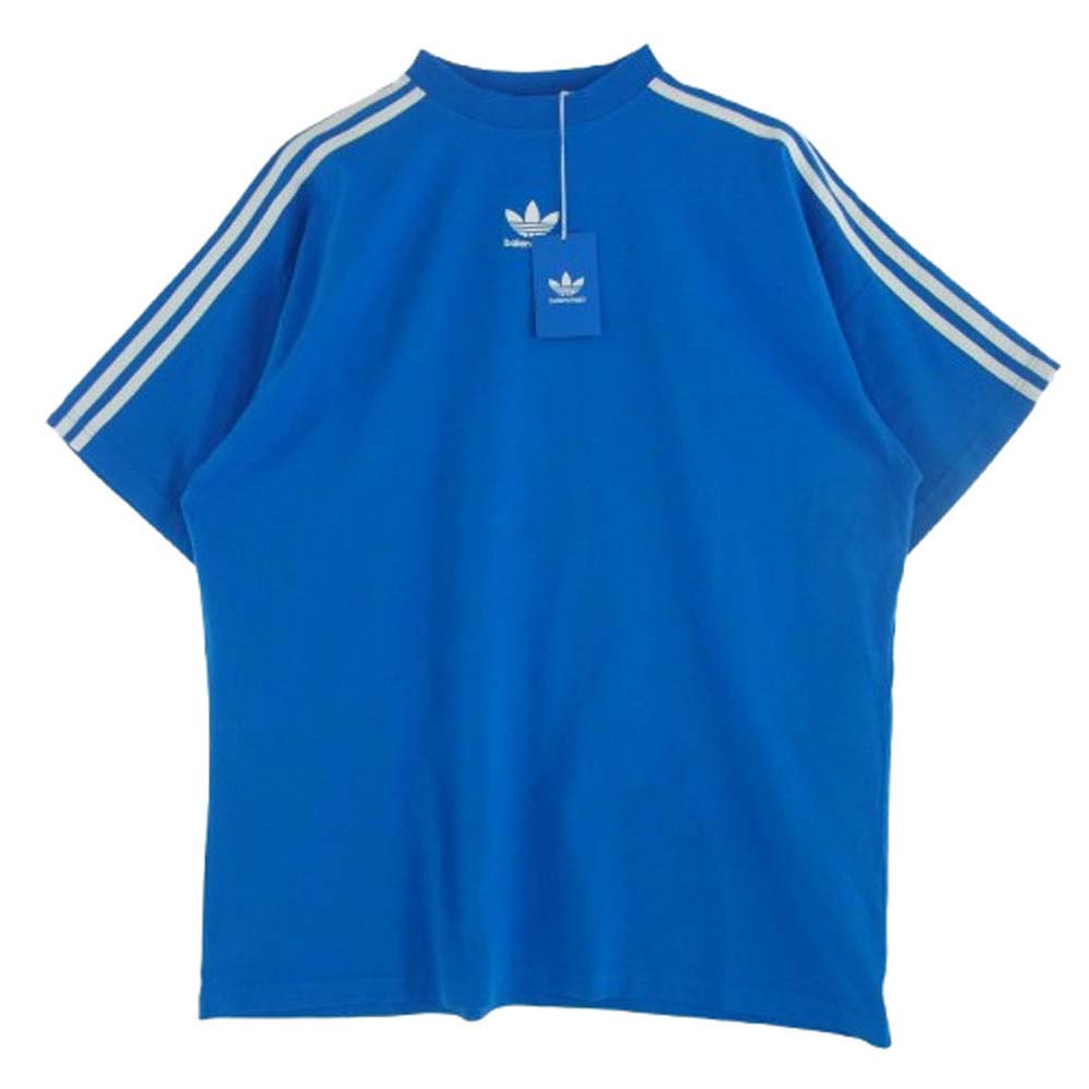 BALENCIAGA バレンシアガ 23SS 739101 TNVA6 × adidas アディダス Stripe Tee 3ストライプ ロゴプリント オーバーサイズ 半袖 Tシャツ ブルー系 3【極上美品】【中古】
