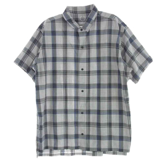 山と道 Merino Short Sleeve Shirt メリノウール チェック柄 半袖シャツ グレー系 L【中古】