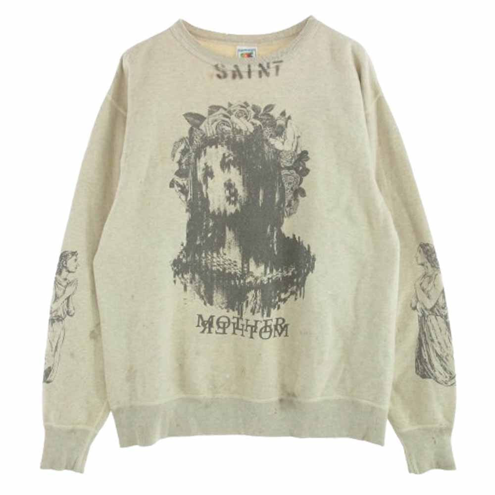 SAINT MICHAEL セントマイケル 23SS SM-S23-0000-095 KAWAMURA KOSUKE 河村康輔 KK_CRW SWEAT / MOTHER ダメージ加工 クルーネック スウェット ベージュ系 M【中古】