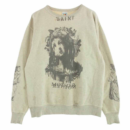 SAINT MICHAEL セントマイケル 23SS SM-S23-0000-095 KAWAMURA KOSUKE 河村康輔 KK_CRW SWEAT / MOTHER ダメージ加工 クルーネック スウェット ベージュ系 M【中古】
