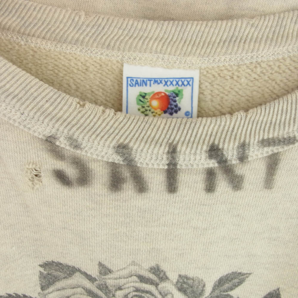 SAINT MICHAEL セントマイケル 23SS SM-S23-0000-095 KAWAMURA KOSUKE 河村康輔 KK_CRW SWEAT / MOTHER ダメージ加工 クルーネック スウェット ベージュ系 M【中古】