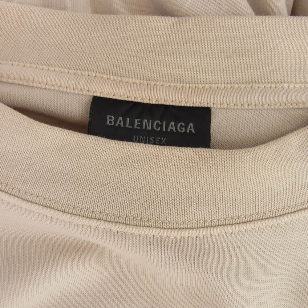 BALENCIAGA バレンシアガ 23SS 764235 TPVI2 Metal BB Logo Tee ヴィンテージ加工 メタルBBロゴプリント 半袖Tシャツ ベージュ系 XXL【中古】