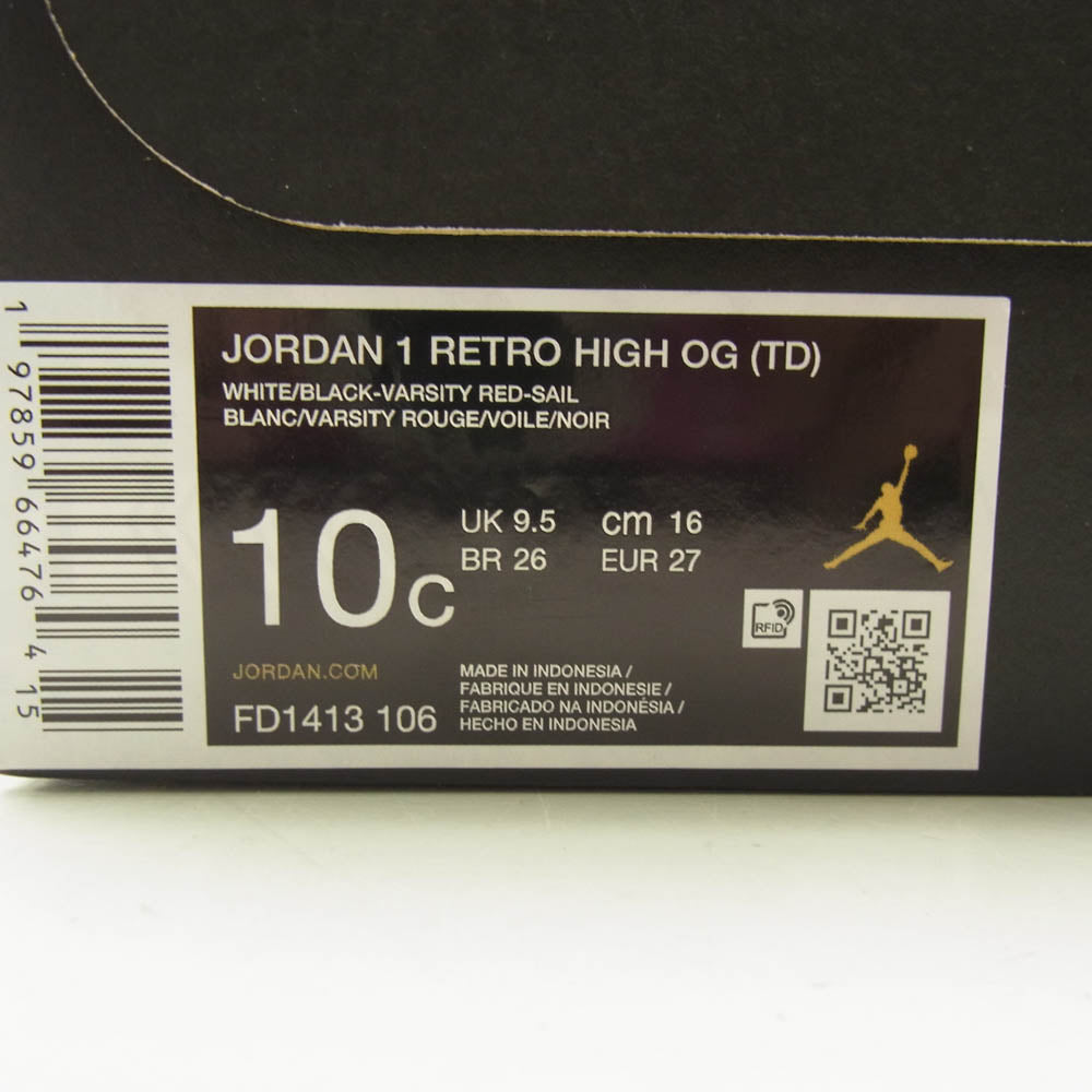 NIKE ナイキ FD1413-106 キッズ TD Air Jordan 1 Retro High OG エアジョーダン1 ハイ OG Black Toe Reimagined TD ブラックトゥリイマジンド スニーカー ホワイト系 ブラック系 レッド系 16cm【新古品】【未使用】【中古】