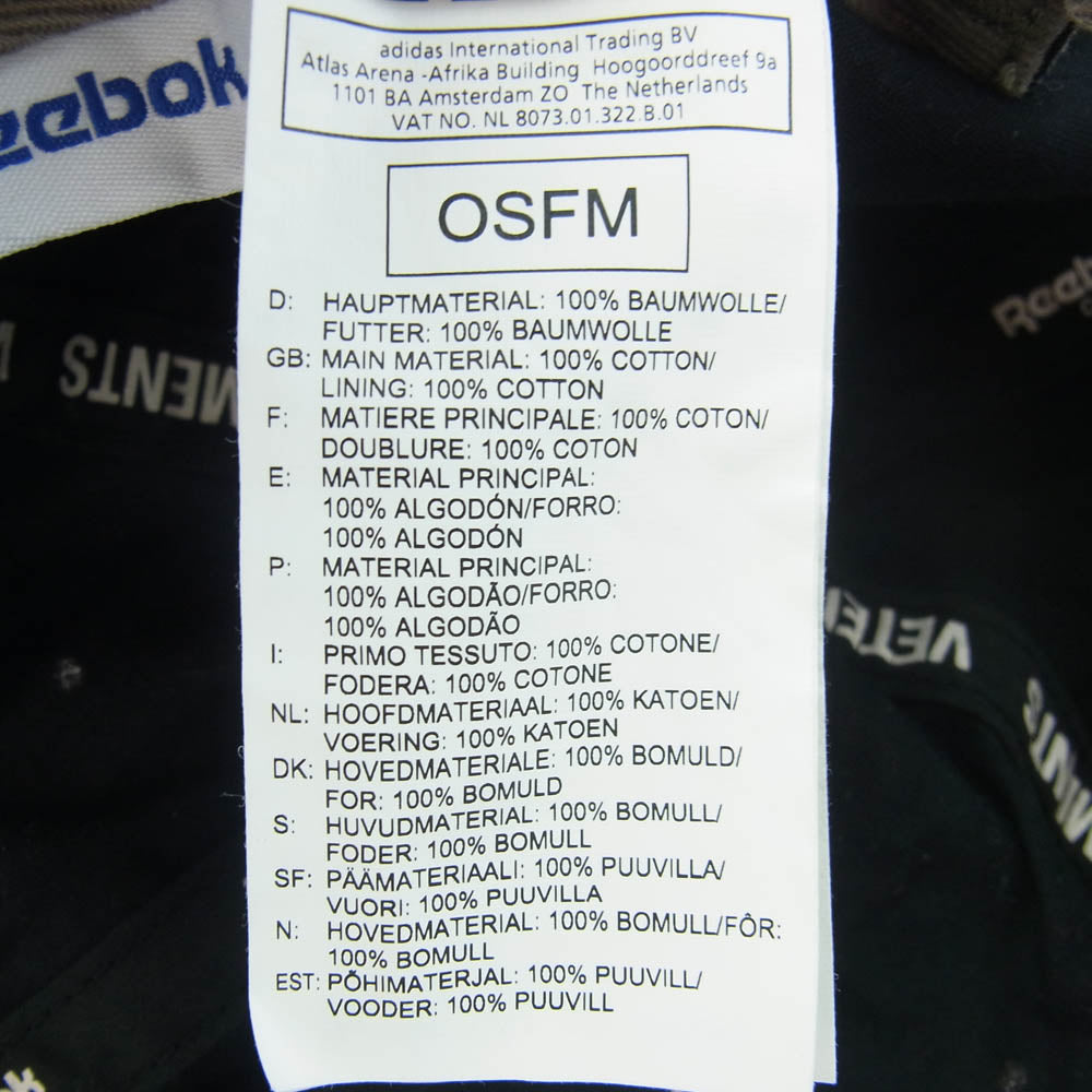 VETEMENTS ヴェトモン 18AW Reebok Baseball Cap リーボック ファイヤーパターン ベースボール キャップ カーキ系【中古】