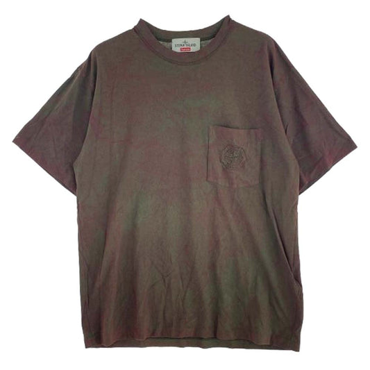 Supreme シュプリーム 7025201S1 × STONE ISLAND ストーンアイランド Dust Treatment Cotton T Shirt  ダスト加工 クルーネックポケット Tシャツ カーキ系 エンジ系 M【中古】