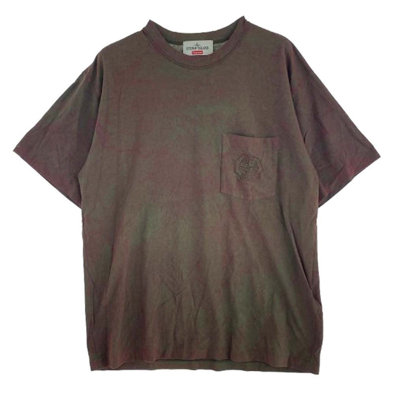Supreme シュプリーム 7025201S1 × STONE ISLAND ストーンアイランド Dust Treatment Cotton T Shirt  ダスト加工 クルーネックポケット Tシャツ カーキ系 エンジ系 M【中古】