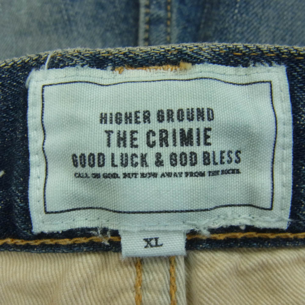 CRIMIE クライミー BORN FREE GARAGE USED SELVEDGE STRETCH DENIM PANTS ペイント ダメージ加工 セルビッチ ストレッチ デニム パンツ インディゴブルー系 XL【中古】