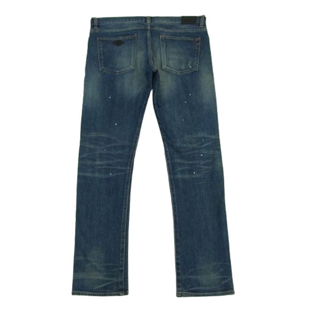 CRIMIE クライミー BORN FREE GARAGE USED SELVEDGE STRETCH DENIM PANTS ペイント ダメージ加工 セルビッチ ストレッチ デニム パンツ インディゴブルー系 XL【中古】