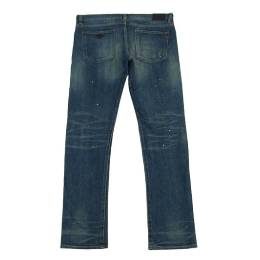 CRIMIE クライミー BORN FREE GARAGE USED SELVEDGE STRETCH DENIM PANTS ペイント ダメージ加工 セルビッチ ストレッチ デニム パンツ インディゴブルー系 XL【中古】