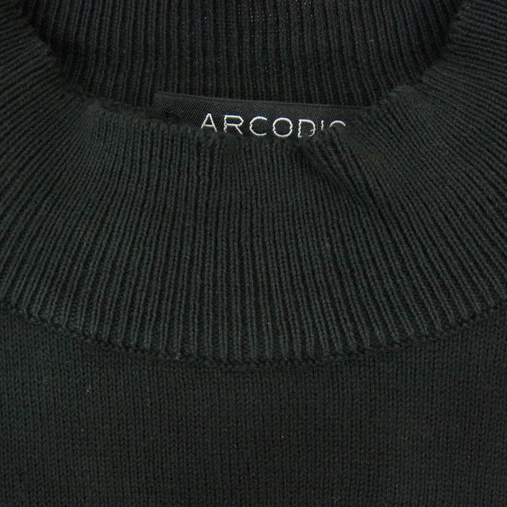 アルコディオ イタリア製 モックネック コットン 半袖ニット トップ Tシャツ ブラック系 L【中古】