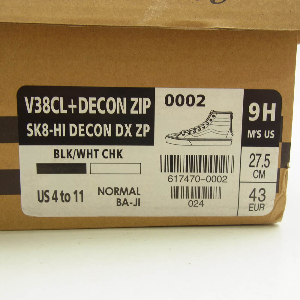 VANS バンズ SK8-HI DECON DX ZIP スケートハイ デコン DX ジップ スニーカー ブラック系 ホワイト系 27.5cm【極上美品】【中古】