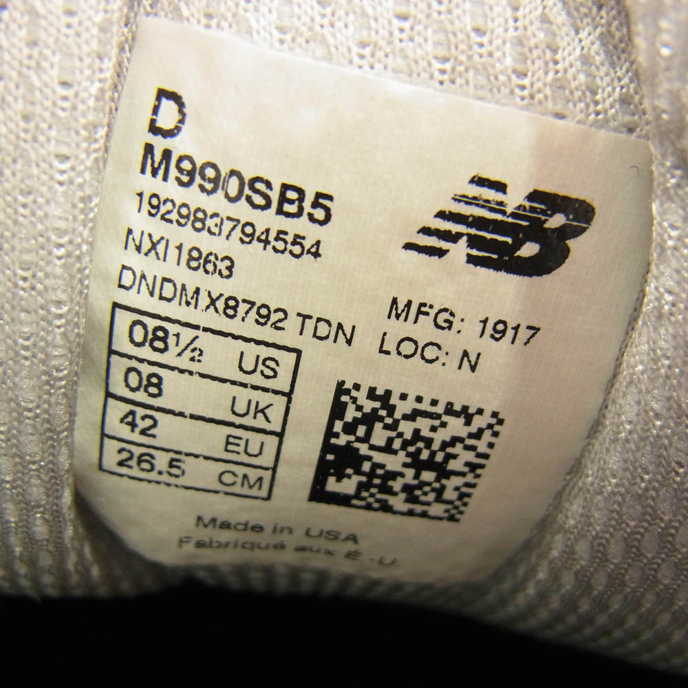NEW BALANCE ニューバランス M990SB5 USA製 SB5 シルバー/ブラック ローカット スニーカー 26.5cm【中古】