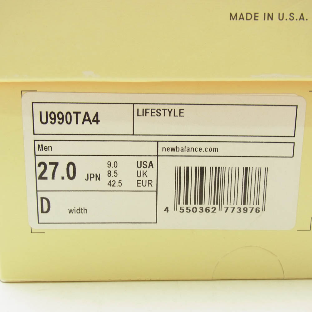 NEW BALANCE ニューバランス U990TA4 USA製 V4 グレー/スレートブルー ローカット スニーカー グレー系 27cm【美品】【中古】