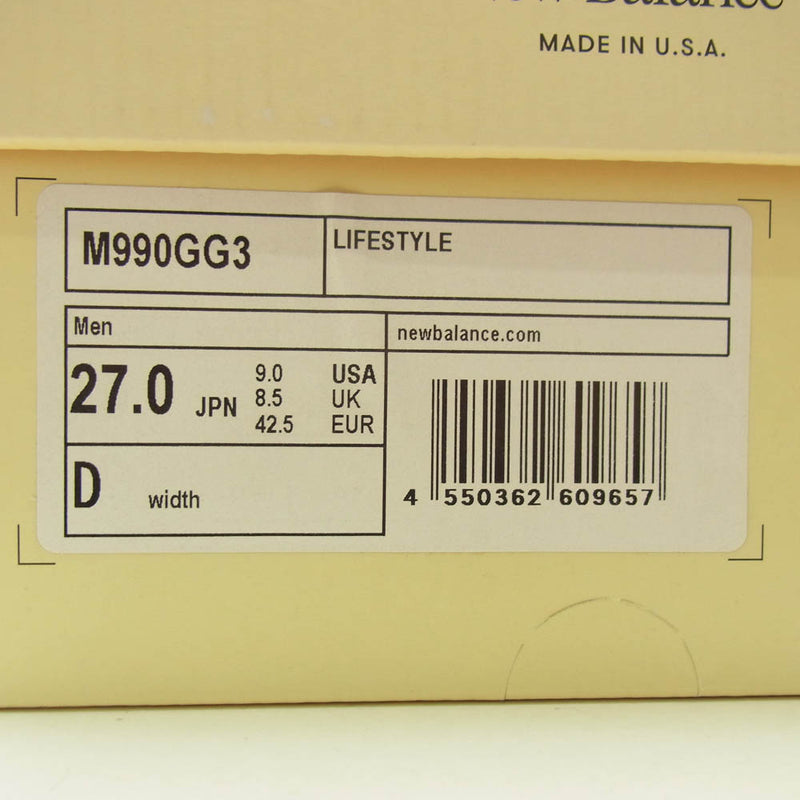NEW BALANCE ニューバランス M990GG3 USA製 V3 グリーン/イエロー