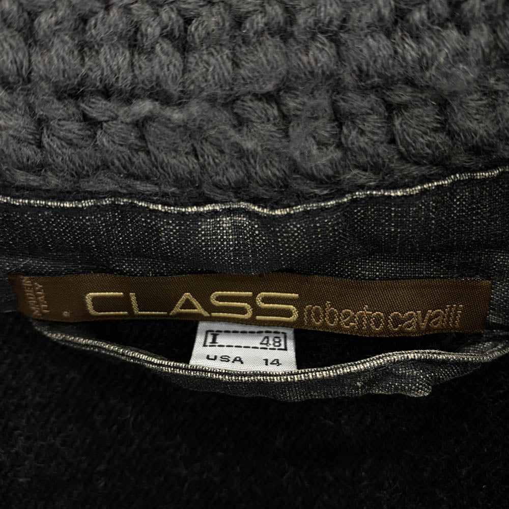クラス ロベルト カヴァリ ニット切替 フード付き ジャケット グレー系 48【中古】
