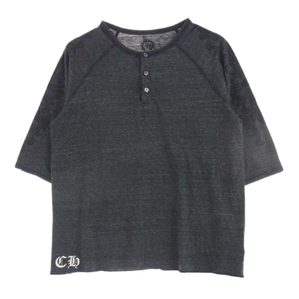 CHROME HEARTS クロムハーツ（原本無） ヘンリーネック スクロールラベル プリント 七分袖 カットソー グレー系 L【中古】