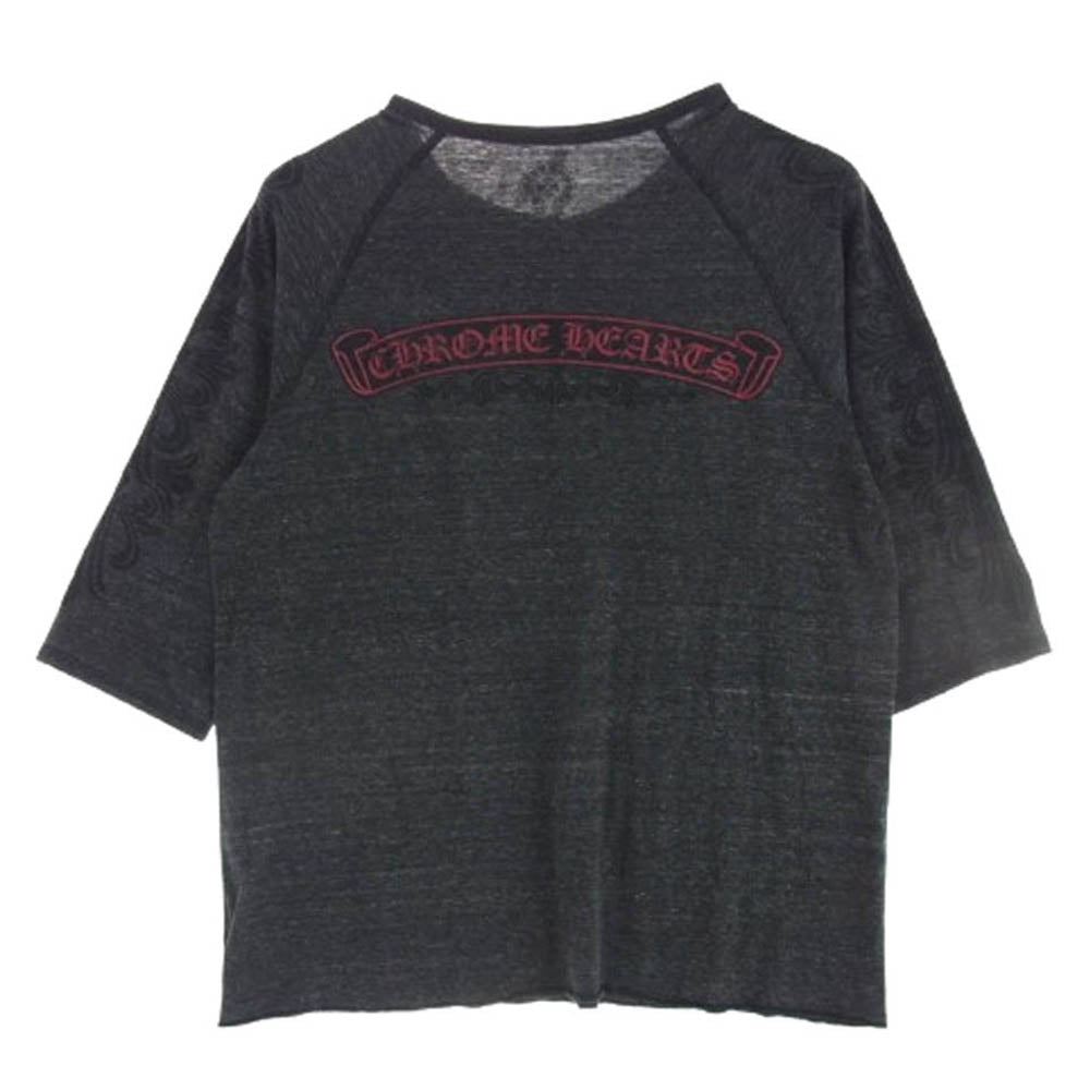 CHROME HEARTS クロムハーツ（原本無） ヘンリーネック スクロールラベル プリント 七分袖 カットソー グレー系 L【中古】