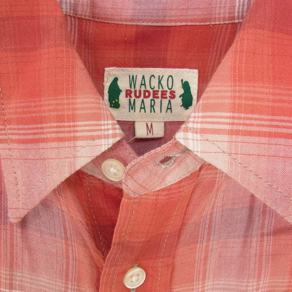 WACKO MARIA ワコマリア 10SS 10SS-SHI-13 胸ロゴステッチ チェック柄 レーヨン 長袖 シャツ レッド系 M【中古】