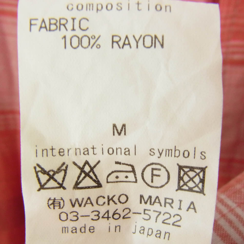 WACKO MARIA ワコマリア 10SS 10SS-SHI-13 胸ロゴステッチ チェック柄 レーヨン 長袖 シャツ レッド系 M【中古】