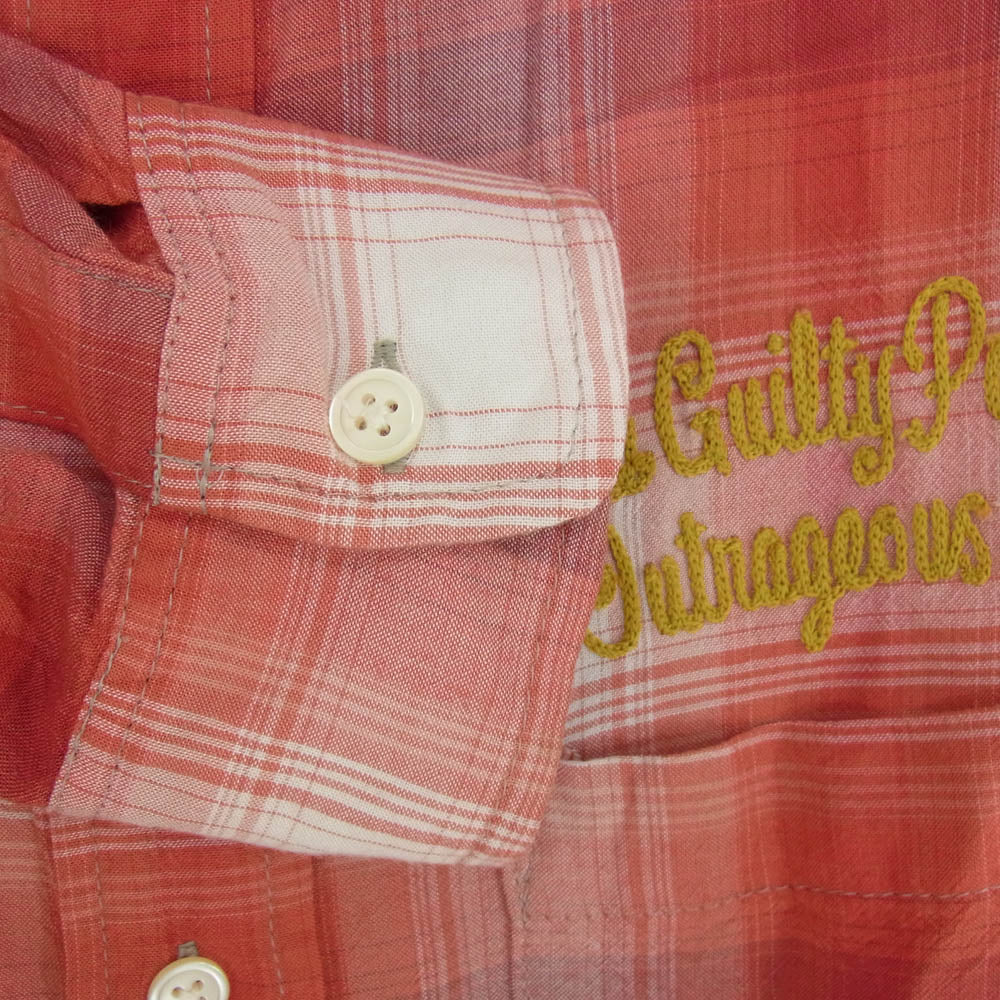 WACKO MARIA ワコマリア 10SS 10SS-SHI-13 胸ロゴステッチ チェック柄 レーヨン 長袖 シャツ レッド系 M【中古】