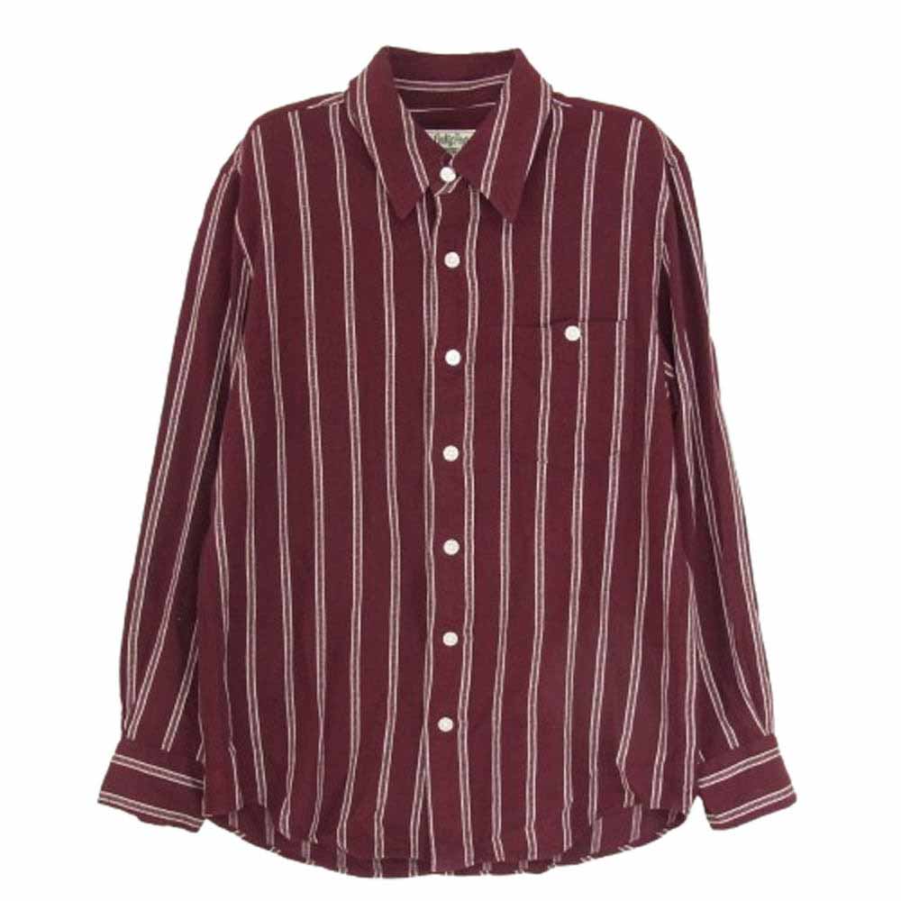 WACKO MARIA ワコマリア 10AW 10AW-SHI-15 バックロゴ刺繍 チェーンステッチ ストライプ柄 レーヨン 長袖 シャツ エンジ系 S【中古】