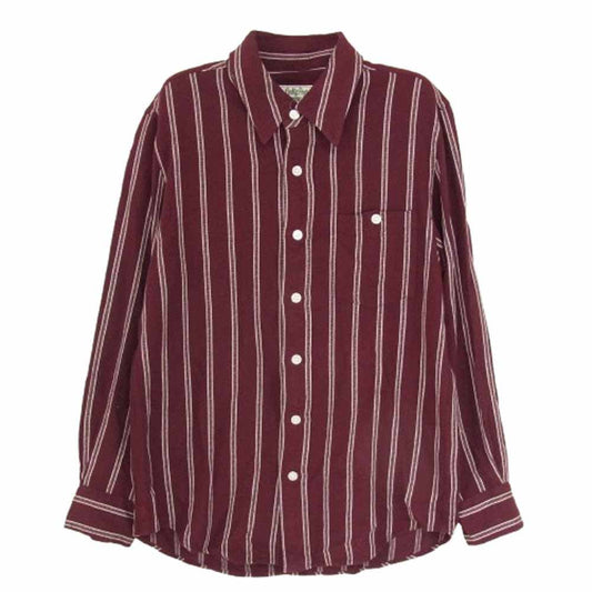 WACKO MARIA ワコマリア 10AW 10AW-SHI-15 バックロゴ刺繍 チェーンステッチ ストライプ柄 レーヨン 長袖 シャツ エンジ系 S【中古】