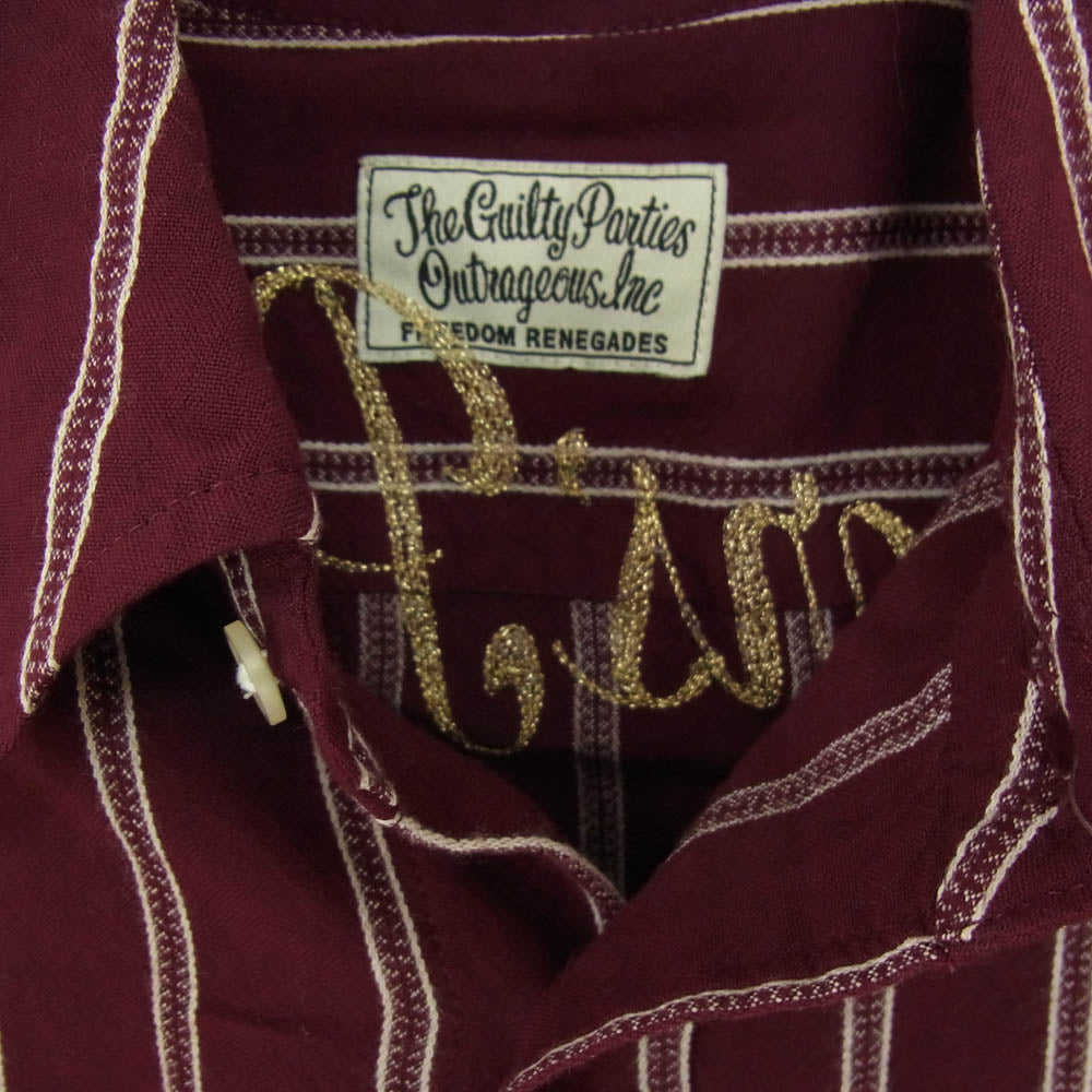 WACKO MARIA ワコマリア 10AW 10AW-SHI-15 バックロゴ刺繍 チェーンステッチ ストライプ柄 レーヨン 長袖 シャツ エンジ系 S【中古】