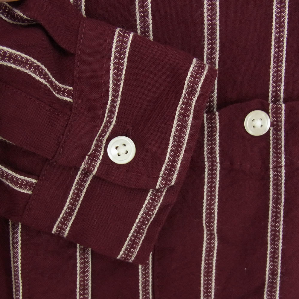 WACKO MARIA ワコマリア 10AW 10AW-SHI-15 バックロゴ刺繍 チェーンステッチ ストライプ柄 レーヨン 長袖 シャツ エンジ系 S【中古】