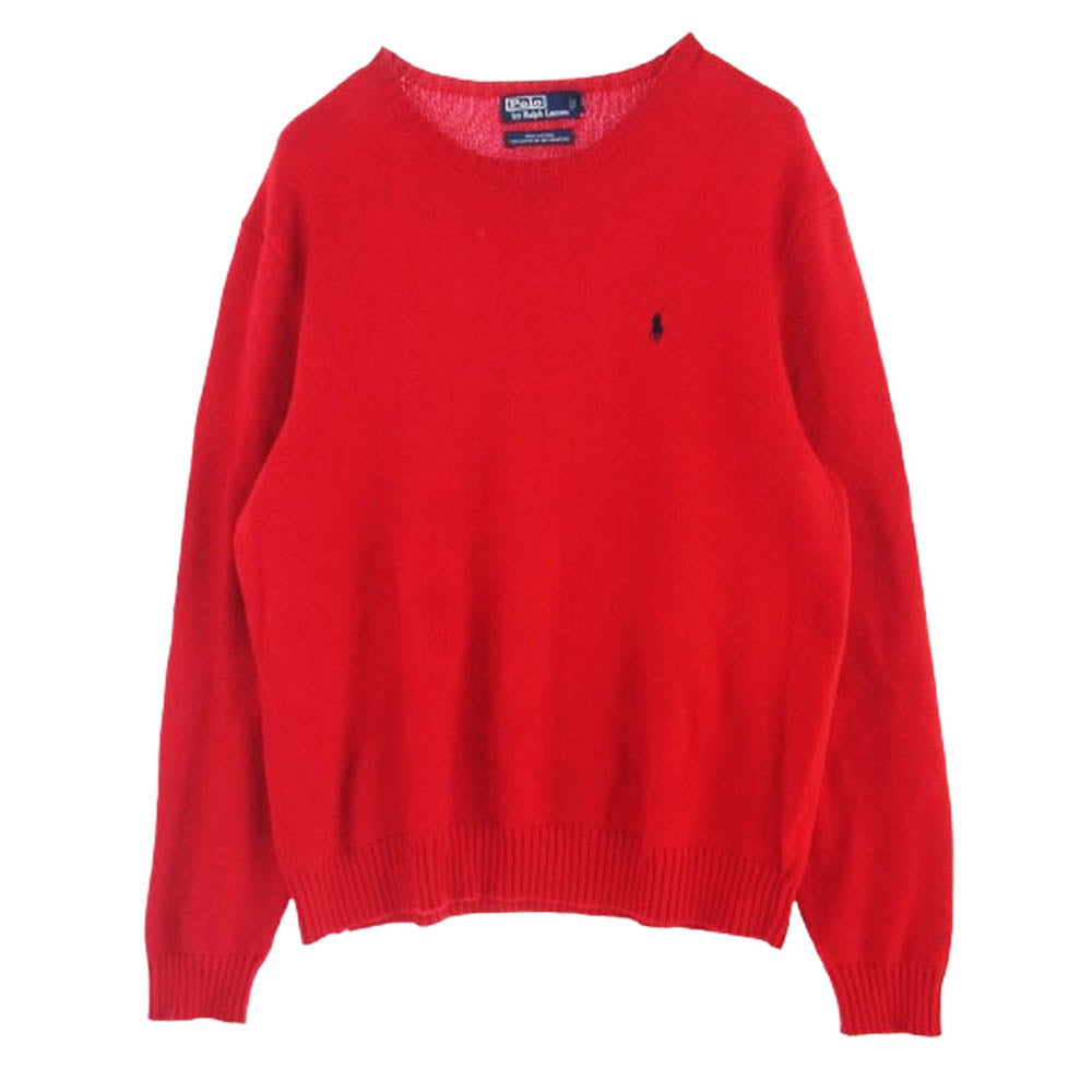 POLO RALPH LAUREN ポロ・ラルフローレン ワンポイント 刺繍 ニット レッド系 XL【中古】