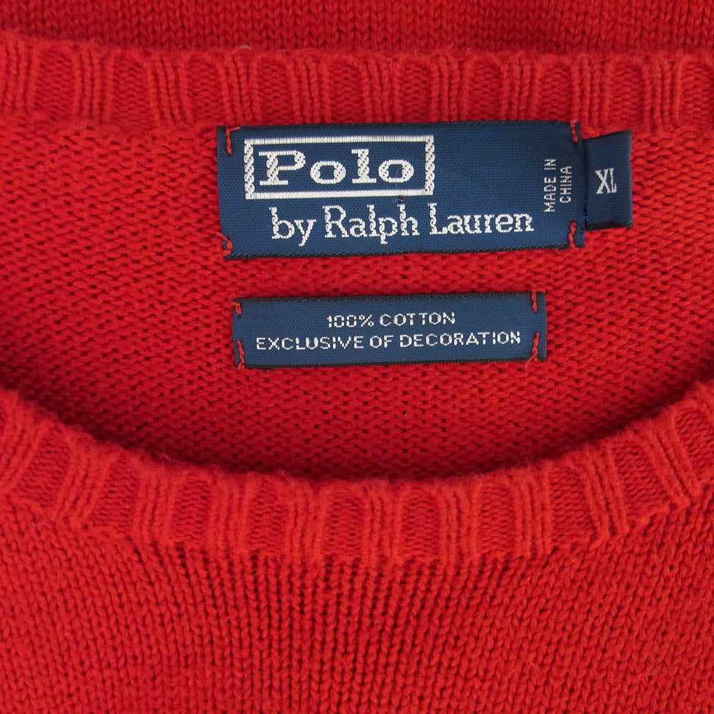 POLO RALPH LAUREN ポロ・ラルフローレン ワンポイント 刺繍 ニット レッド系 XL【中古】