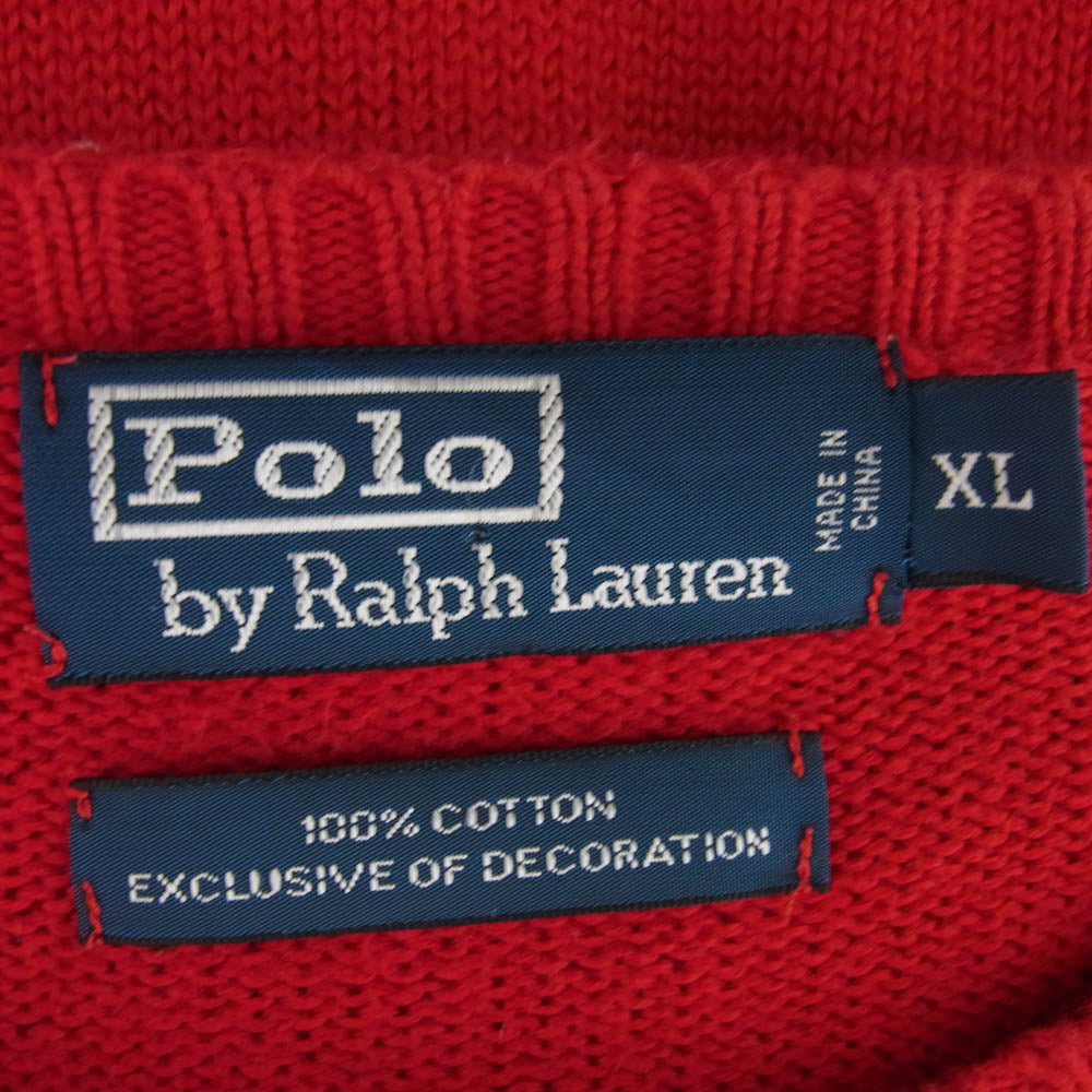 POLO RALPH LAUREN ポロ・ラルフローレン ワンポイント 刺繍 ニット レッド系 XL【中古】