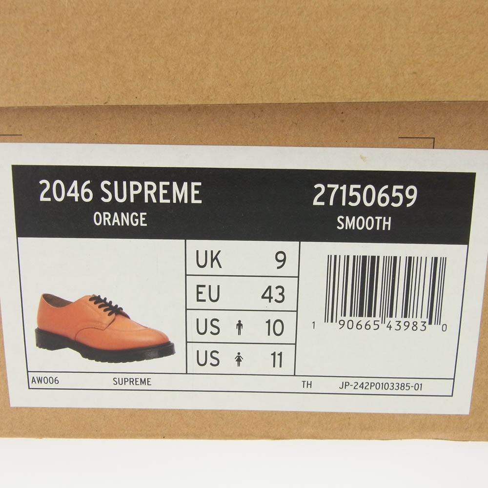 Supreme シュプリーム 21SS 2046 Dr.Martens ドクターマーチン Smooth Leather Oxford Shoes スムース レザー オックスフォード シューズ オレンジ系 UK9【中古】