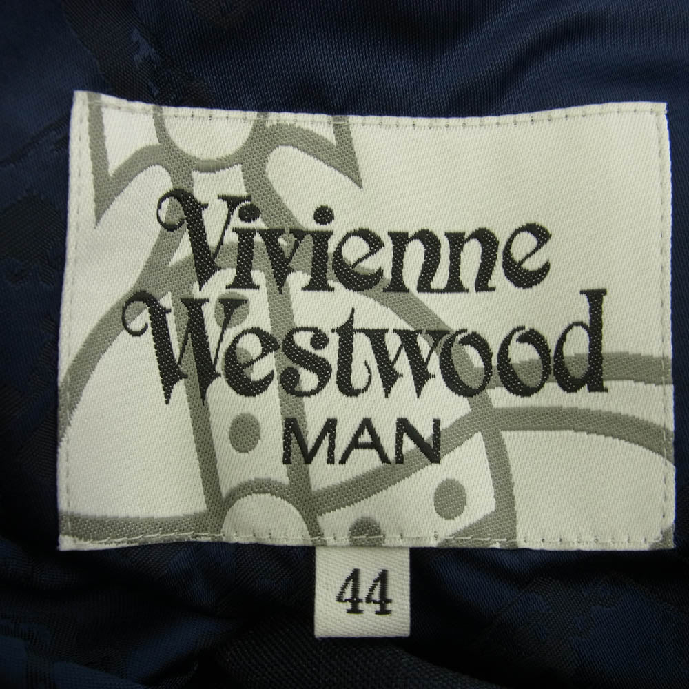 Vivienne WestwoodMAN ヴィヴィアンウエストウッドマン VW-MH-83196 VW-MH-83197 セットアップ スーツ チェック柄 2B テーラード ジャケット スラックス ネイビー系 44【中古】