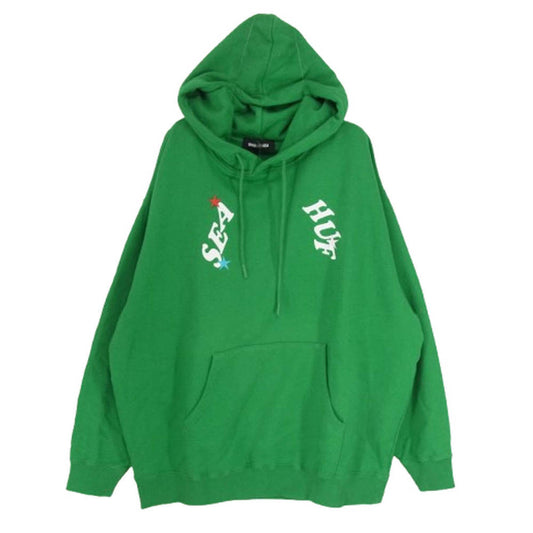 WIND AND SEA ウィンダンシー 21AW WDS-HUF-08 × HUF Hoodie ハフ ロゴ刺繍 サークル プルオーバー スウェット パーカー グリーン系 M【中古】