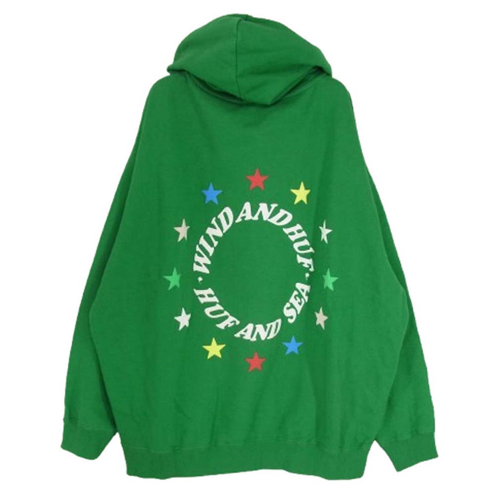 WIND AND SEA ウィンダンシー 21AW WDS-HUF-08 × HUF Hoodie ハフ ロゴ刺繍 サークル プルオーバー スウェット パーカー グリーン系 M【中古】