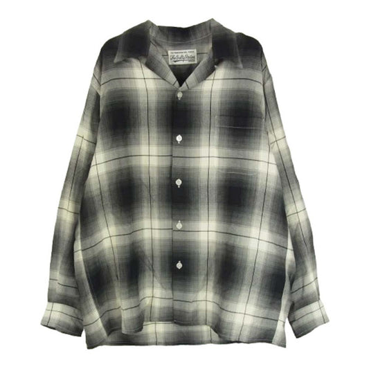 WACKO MARIA ワコマリア 23AW 23FW-WMS-OC01 OMBRE CHECK OPEN COLLAR SHIRT L/S TYPE-1 オンブレチェック レーヨン オープンカラー 長袖シャツ ブラック系 M【中古】