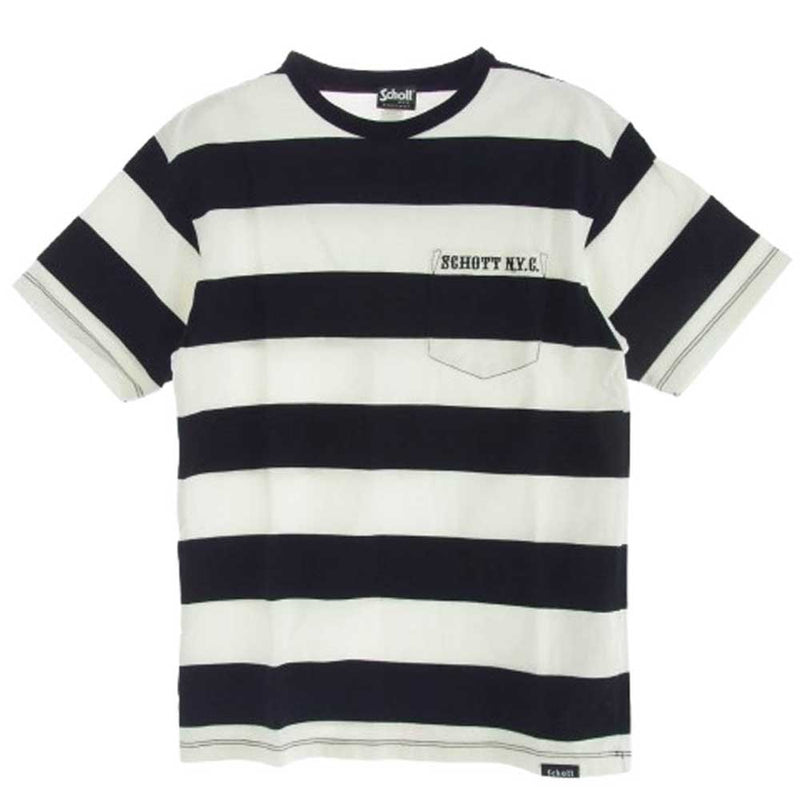 schott ショット BORDER TEE ボーダー ポケット Tシャツ ホワイト系 ブラック系 S【中古】