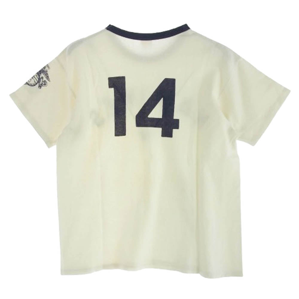 The REAL McCOY'S ザリアルマッコイズ MARINES  フロッキープリント トリム  Tシャツ オフホワイト系 S【中古】