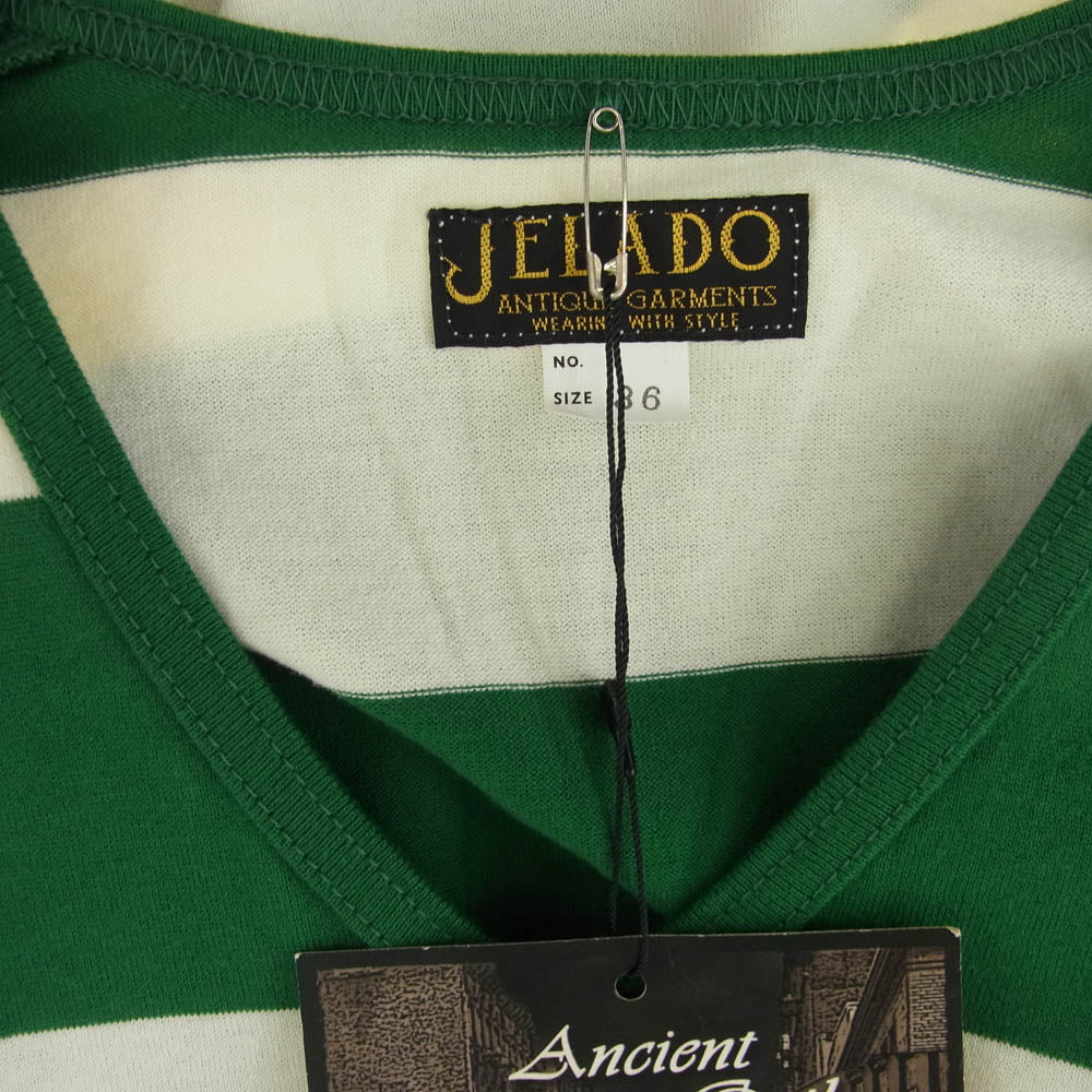 JELADO ジェラード JAGT-009 Jackass Club Tee ジャッカス クラブ ボーダー Vネック Tシャツ オフホワイト系 グリーン系 36【極上美品】【中古】