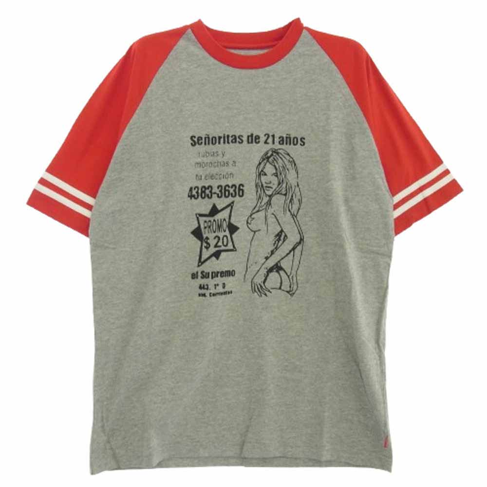 Supreme シュプリーム 09SS Senorita Raglan Top フロントプリント ラグラン フットボール Tシャツ 半袖カットソー グレー系 レッド系 M【極上美品】【中古】