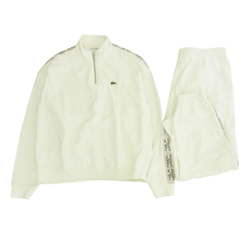 LACOSTE ラコステ SH2103  XH2102 スリーブテーピング ハーフジップ スタンドカラー スウェット 上下 セットアップ ホワイト系 L【中古】