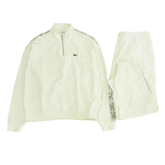 LACOSTE ラコステ SH2103  XH2102 スリーブテーピング ハーフジップ スタンドカラー スウェット 上下 セットアップ ホワイト系 L【中古】