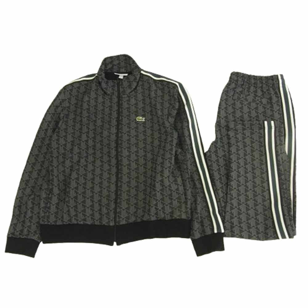 LACOSTE ラコステ SH1368 XH1440 モノグラム ジャカード トラック ジャケット パンツ 上下 セットアップ ダークグレー系 ジャケットXL、パンツL【中古】