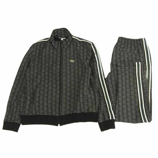 LACOSTE ラコステ SH1368 XH1440 モノグラム ジャカード トラック ジャケット パンツ 上下 セットアップ ダークグレー系 ジャケットXL、パンツL【中古】
