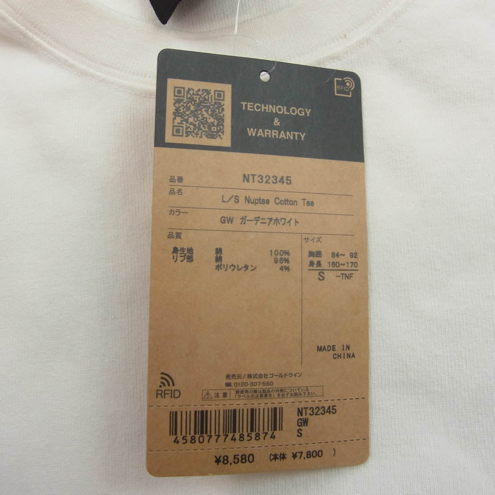 THE NORTH FACE ノースフェイス NT32345 L/S Nuptse Cotton Tee ロングスリーブ ヌプシ コットン 長袖 Tシャツ ホワイト ホワイト系 S【中古】