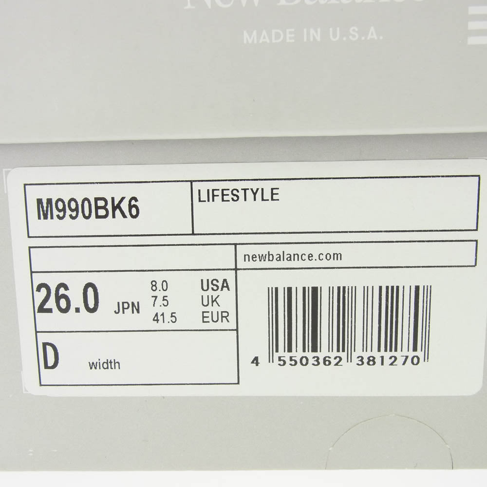 NEW BALANCE ニューバランス M990BK6 スエード メッシュ ローカット スニーカー ブラック系 グレー系 26cm【極上美品】【中古】