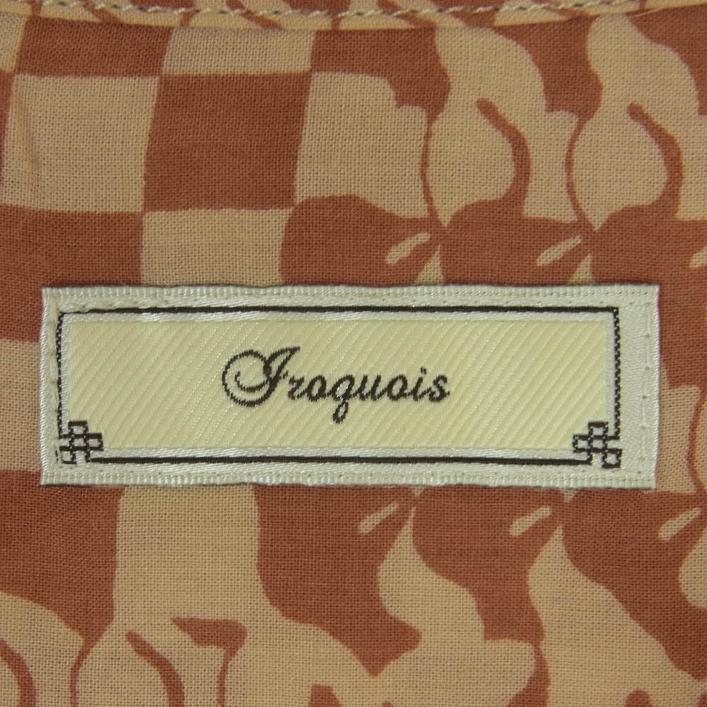 Iroquois イロコイ 総柄 チェック テンセル 長袖 シャツ 日本製 ブラウン系 ベージュ系 オレンジブラウン系 2【中古】