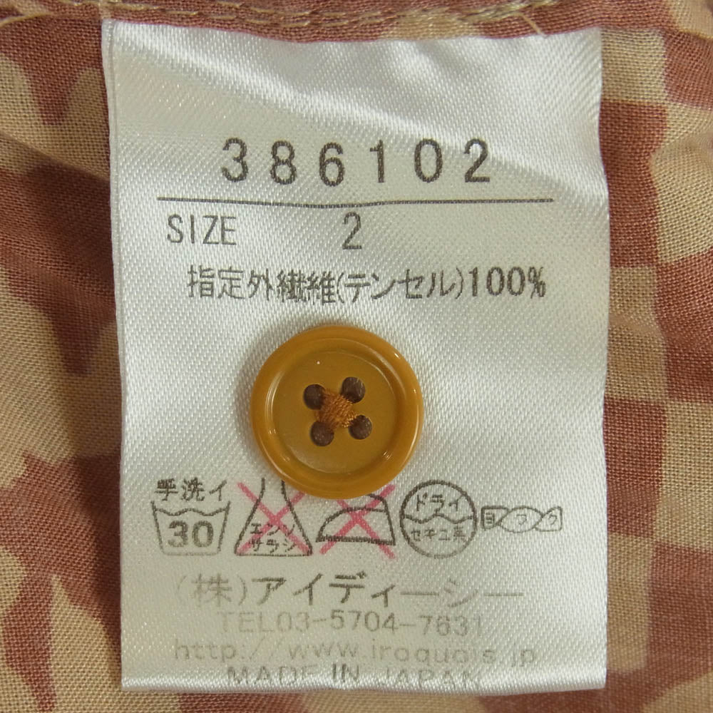 Iroquois イロコイ 総柄 チェック テンセル 長袖 シャツ 日本製 ブラウン系 ベージュ系 オレンジブラウン系 2【中古】