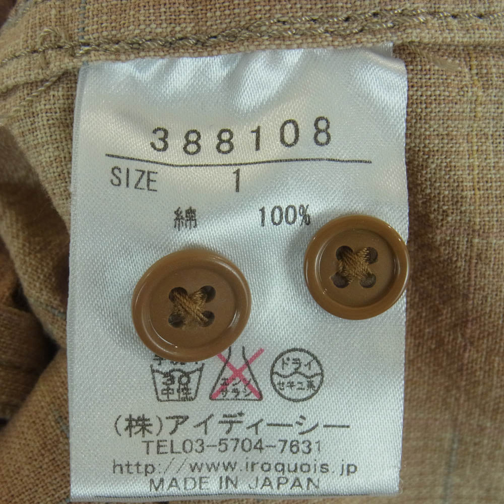 Iroquois イロコイ 388108 ウエスタン チェック 長袖 シャツ コットン 日本製 ライトブラウン系 1【中古】