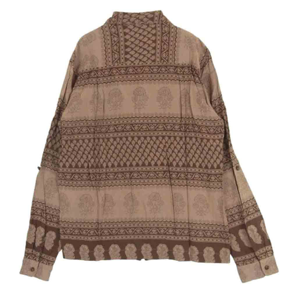 Iroquois イロコイ 389109 総柄 レーヨン オープンカラー 長袖 シャツ 日本製 ブラウン系 2【中古】